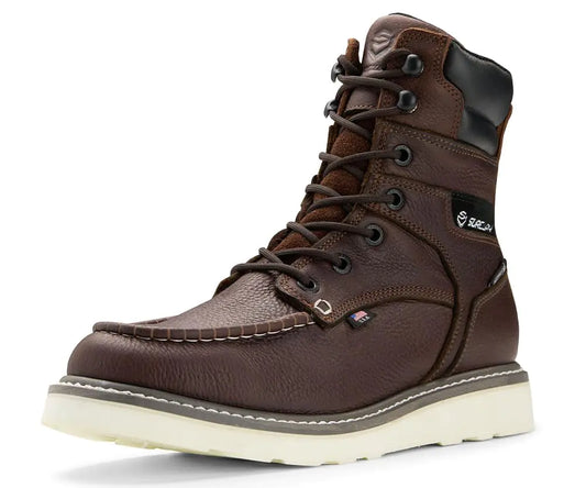 Men 8" Waterproof Soft Toe Work BootsEH Construction Industrial Leather Lace Up Moc Toe Safety Work Boot Oil/Slip Resistant Comfortable Wedge OutsoleGoodyear Weltzapatos de trabajo para hombre