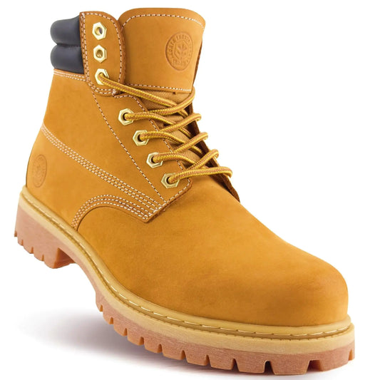 Jacata Work Boots For Men Steel/Soft Toe Non Slip Rubber Sole Resistant Utility Oil Mens Industrial Construction Boots(Wheat Size 8.5)