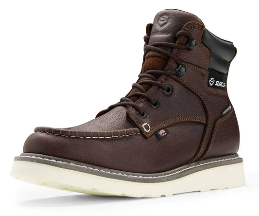 SUREWAY Men 6 Inch Waterproof Soft Toe Work Boots - Moc ToeConstruction Industrial Safety Leather Work ShoesOil/Slip Resistant Comfortable Wedge OutsoleEH RatedGoodyear WeltLace UpHeavy Duty